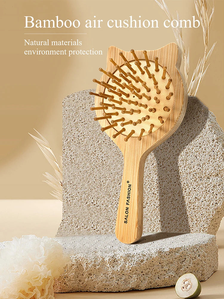 Eco Bamboo Hair Brush Nature Wooden Anti-Static