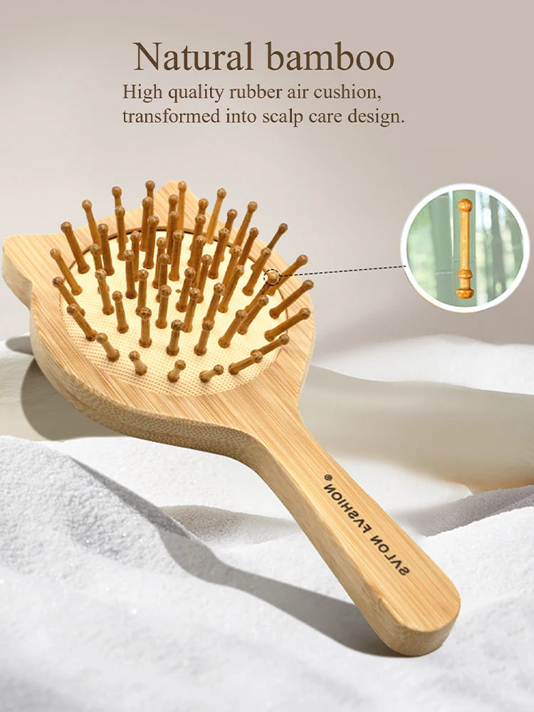 Eco Bamboo Hair Brush Nature Wooden Anti-Static