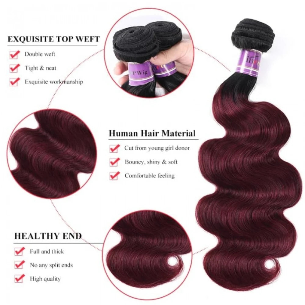 Hair Burgundy Body Wave Human Hair Bundles