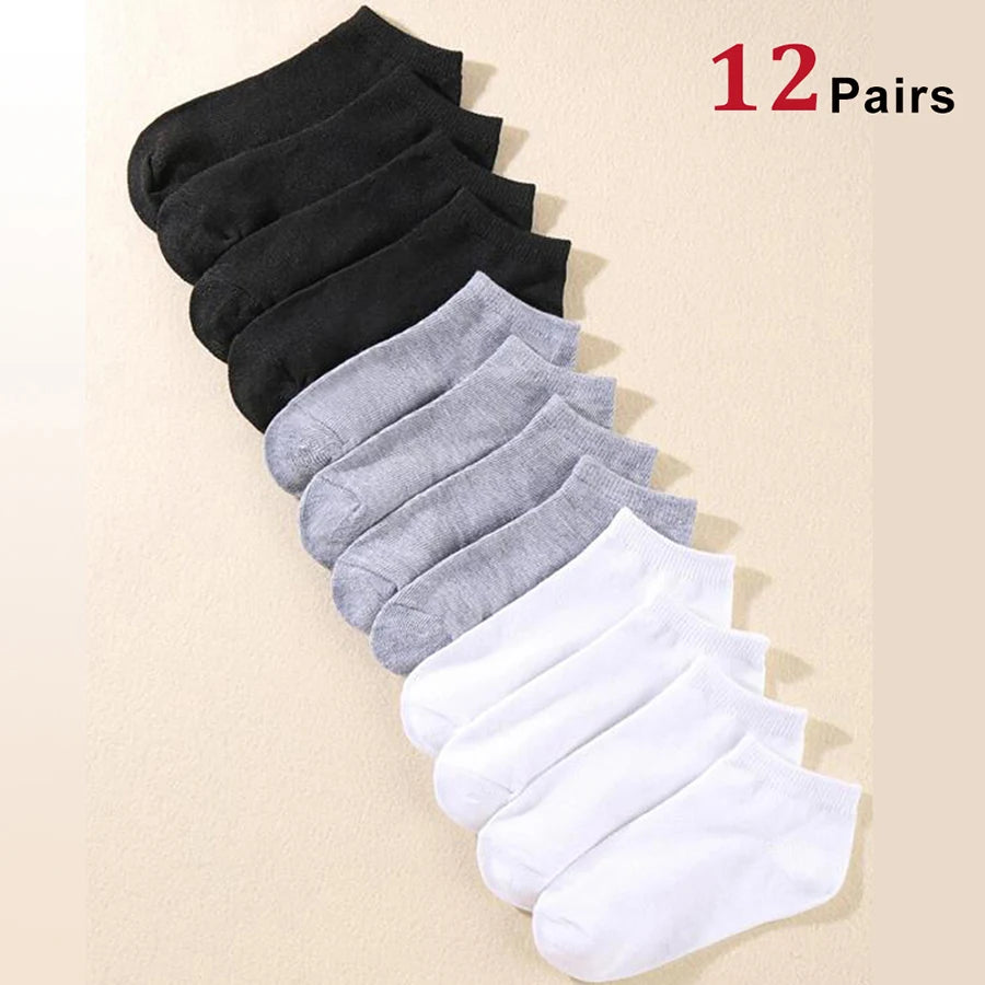 10/12 Pairs Men Solid Color Boat Socks