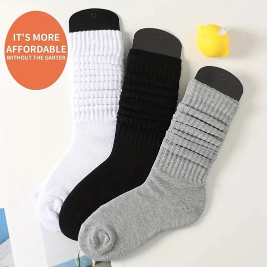 3 Pairs Pleated Mid Length Socks Women's Fashion