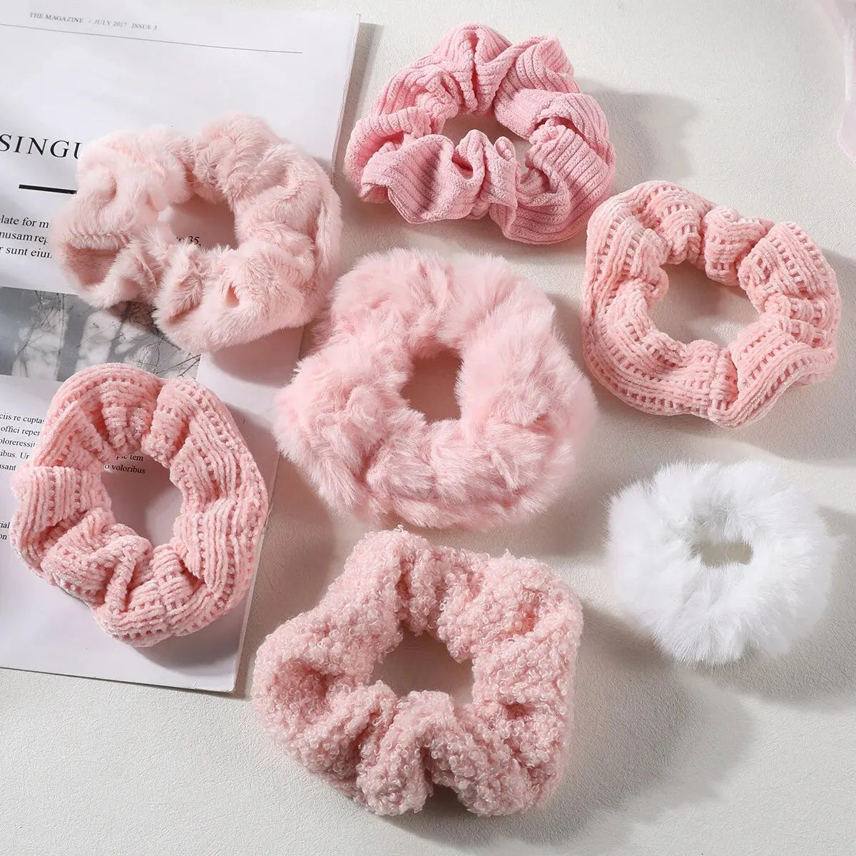 7-Piece Plush Hair Scrunchies