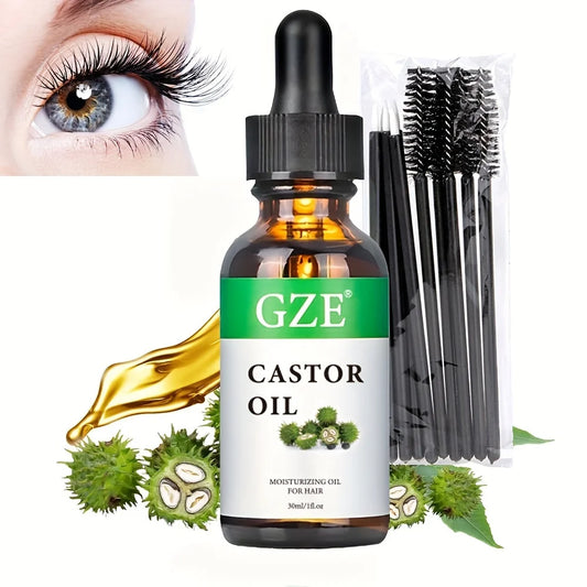 GZE Castor Oil Cold Pressed for Strengthens & Thickens Eyelashes & Eyebrows Hair, Skin, Nails & Scalp with 10 Liner Brush