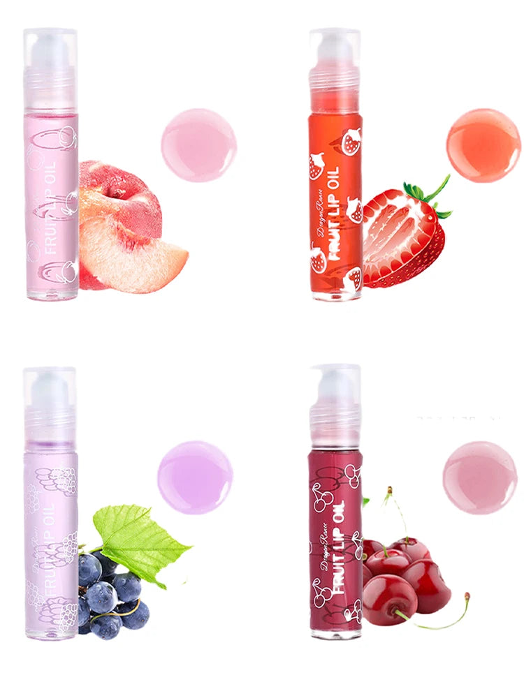 4pcs Fruity Flavors Rolling Ball Lip Oil Set