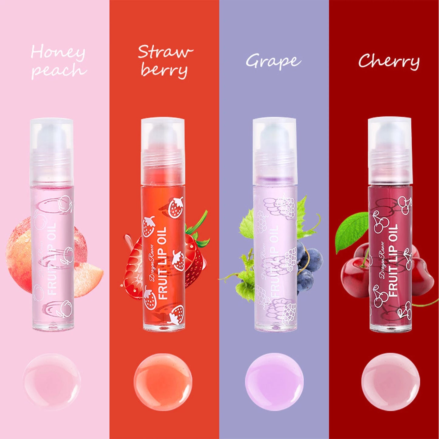 4pcs Fruity Flavors Rolling Ball Lip Oil Set