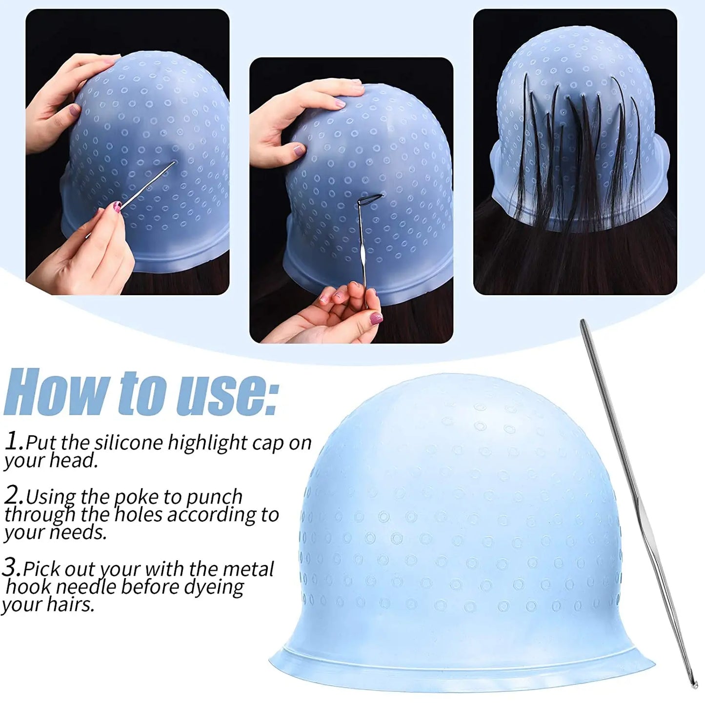 Hair Coloring Highlighting Cap Reusable Silicone