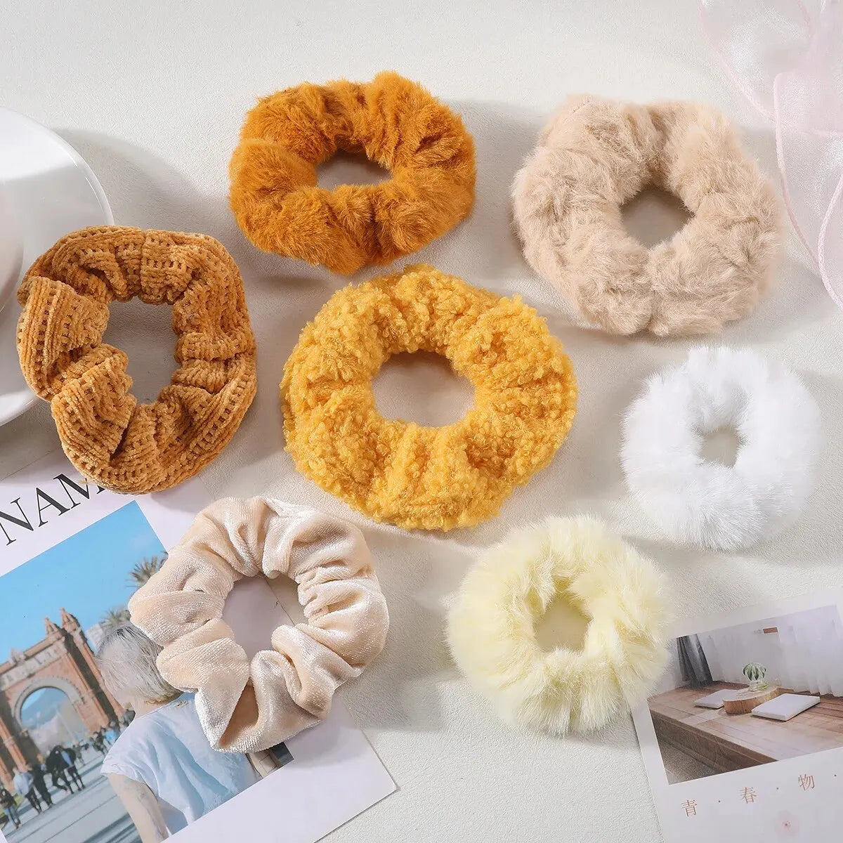 7-Piece Plush Hair Scrunchies