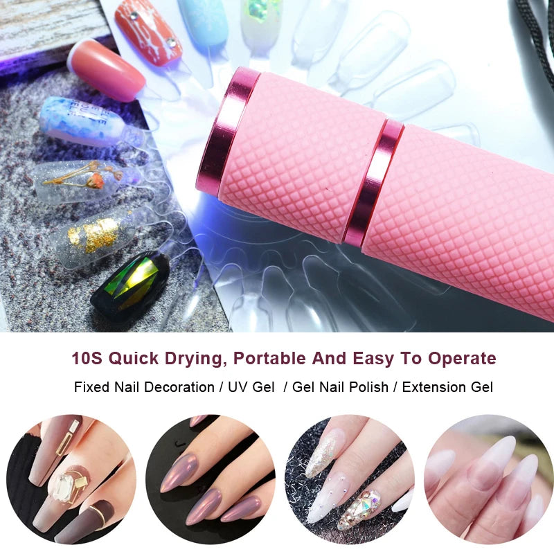 Mini 9 LED Flashlight Nail Dryer UV Light Lamp For Gel Polish Manicure