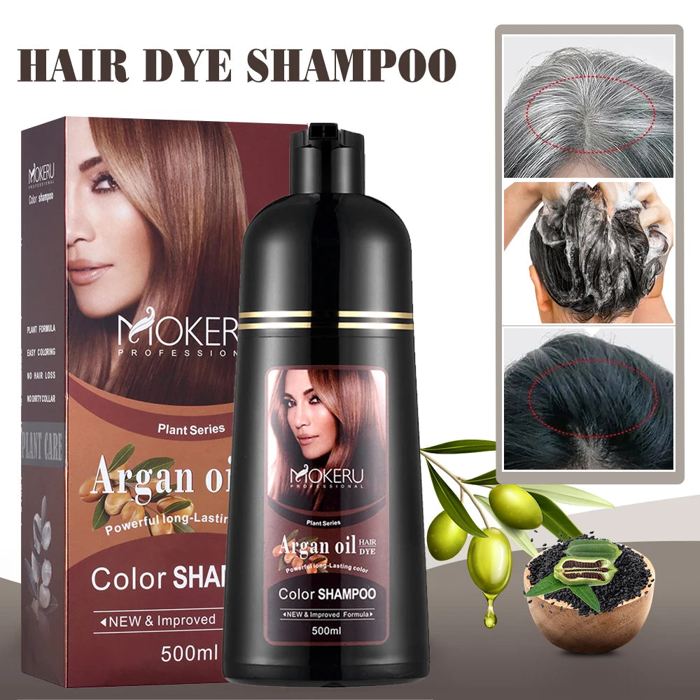 Argan Oil Natural Long Lasting Black Brown Permanent Hair Dye Shampoo For Gray Hair