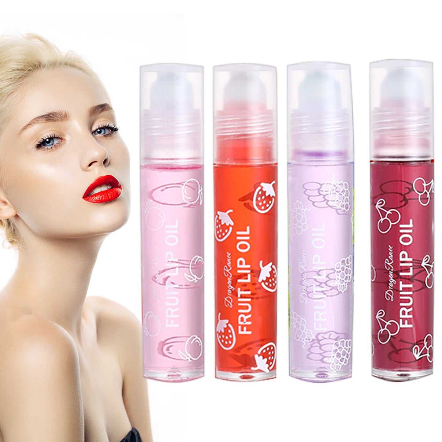 4pcs Fruity Flavors Rolling Ball Lip Oil Set