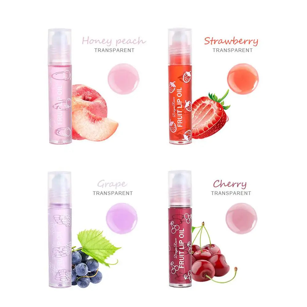 4pcs Fruity Flavors Rolling Ball Lip Oil Set